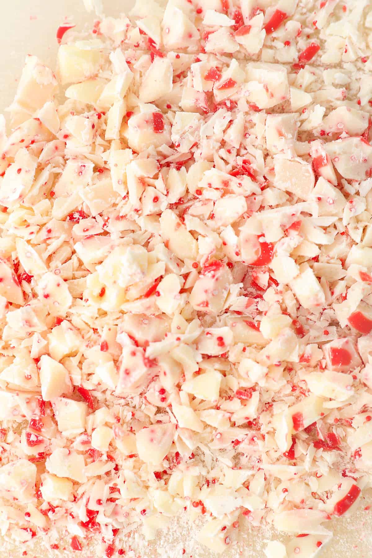 overhead of crushed peppermint candy.