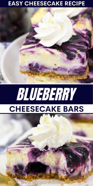 Pinterest image of blueberry cheesecake bars with text overlay