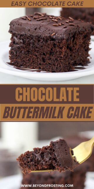 two pictures of chocolate cake titled "Chocolate Buttermilk Cake. Easy Chocolate Cake"