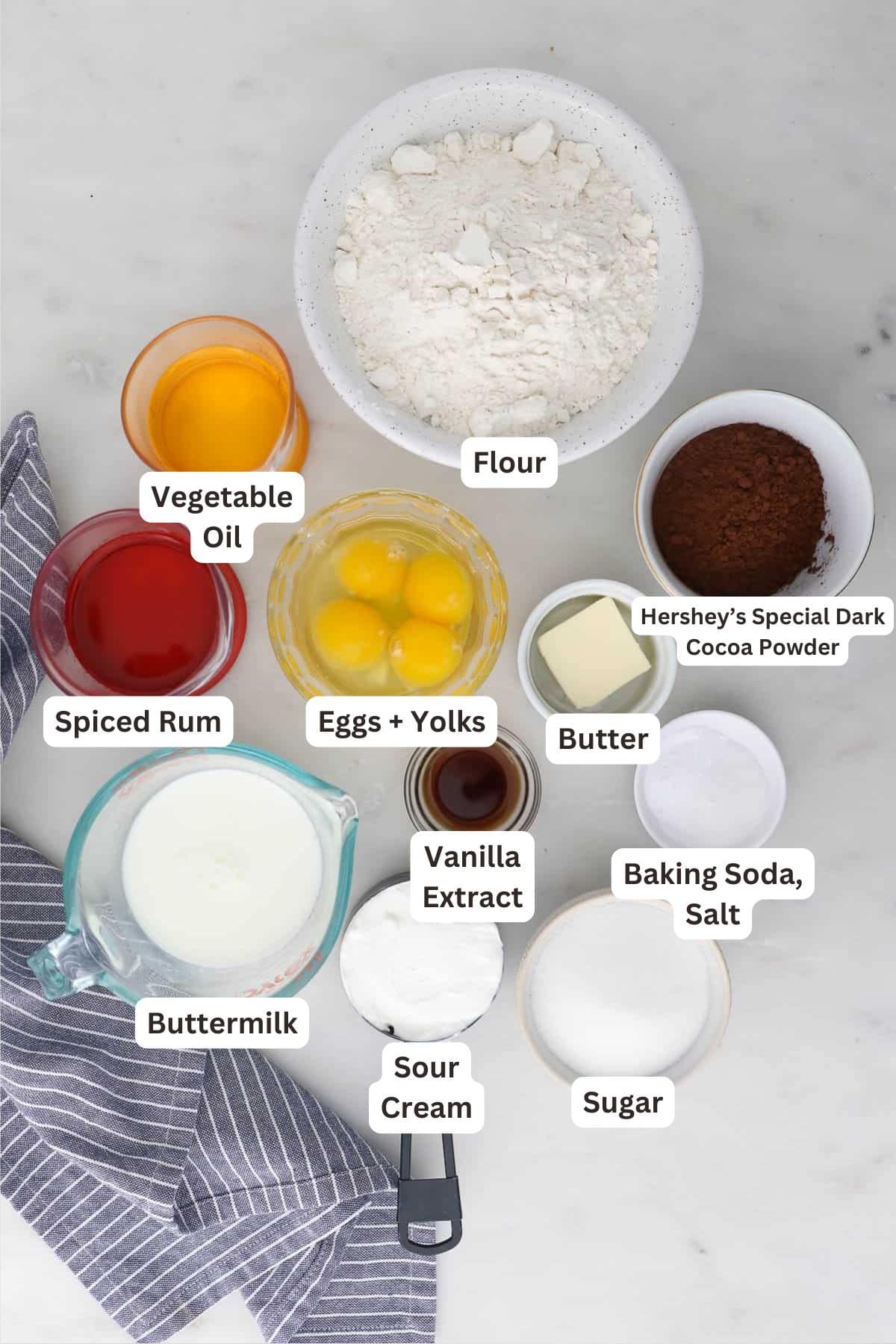 Ingredients for Chocolate Rum Cake.