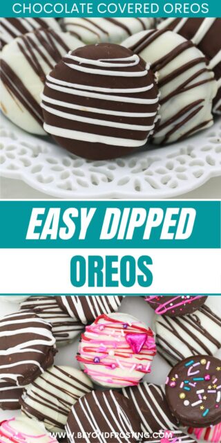 Pinterest images of chocolate covered Oreos with text overlay