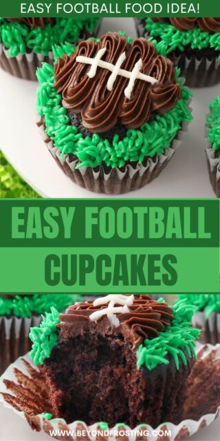 Pinterest images of Football themed cupcakes with text overlay