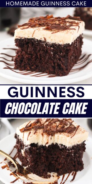 two pictures of cake titled "Guinness Chocolate Cake. Homemade Guinness Cake".