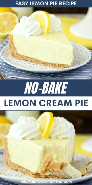two pictures of lemon pie titled "No-Bake Lemon Cream Pie. Easy Lemon Pie Recipe".