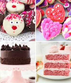Collage image of 4 photos of Valentine's Day Desserts