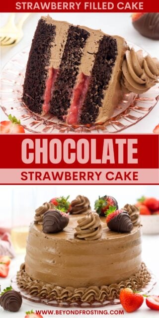 Pinterest title image for Chocolate Strawberry Cake.