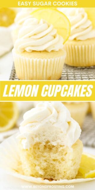 Pinterest image of Lemon cupcakes with text overlay
