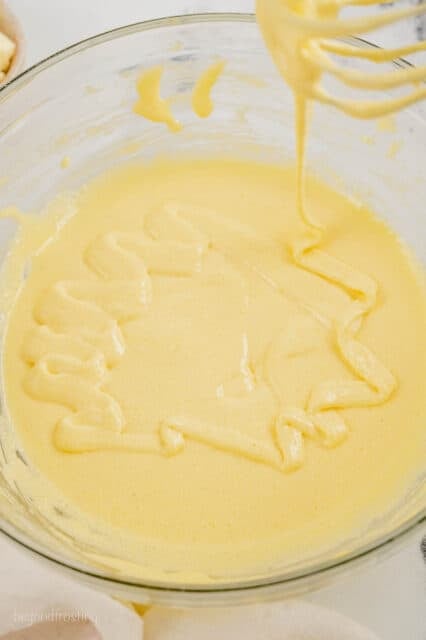 The custard for pastry cream in a large mixing bowl.