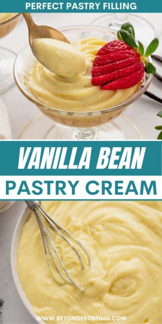 Pinterest title image for Vanilla Bean Pastry Cream.