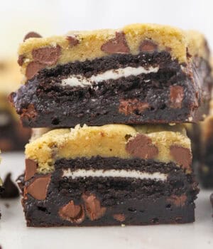Two slutty brownies stacked on top of one another.