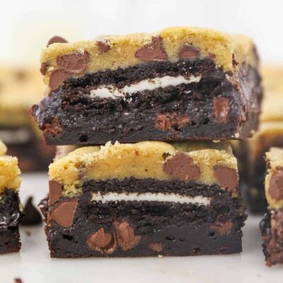 Two slutty brownies stacked on top of one another.