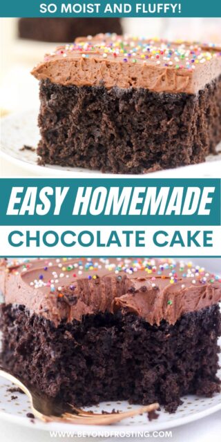 Pinterest graphic of chocolate cake with text overlay
