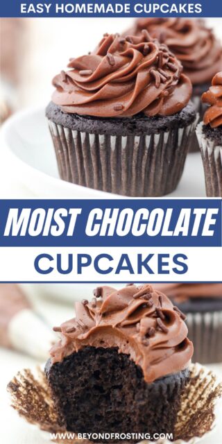 Pinterest graphic of chocolate cupcakes with text overlay