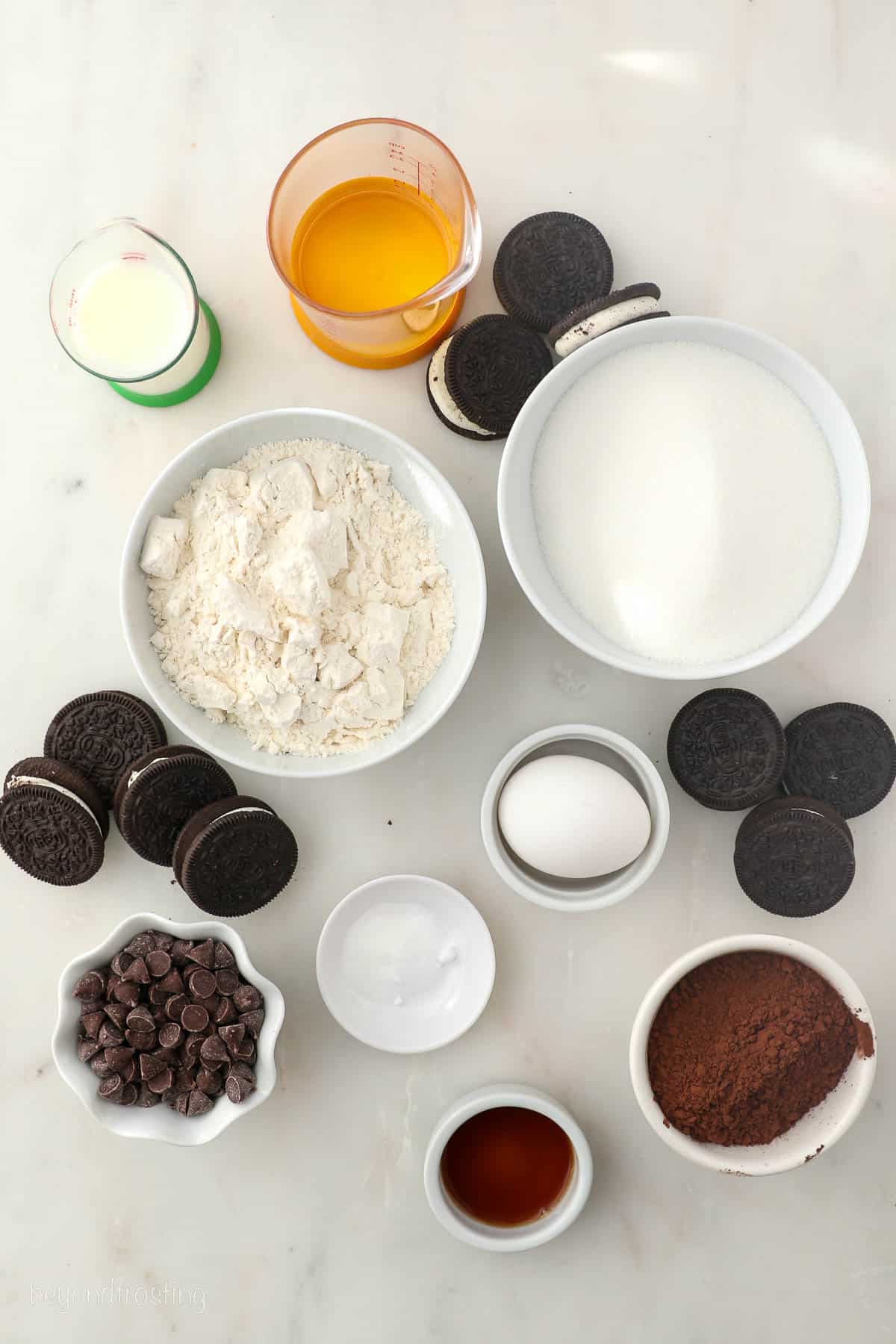 The ingredients for homemade Oreo brownies.