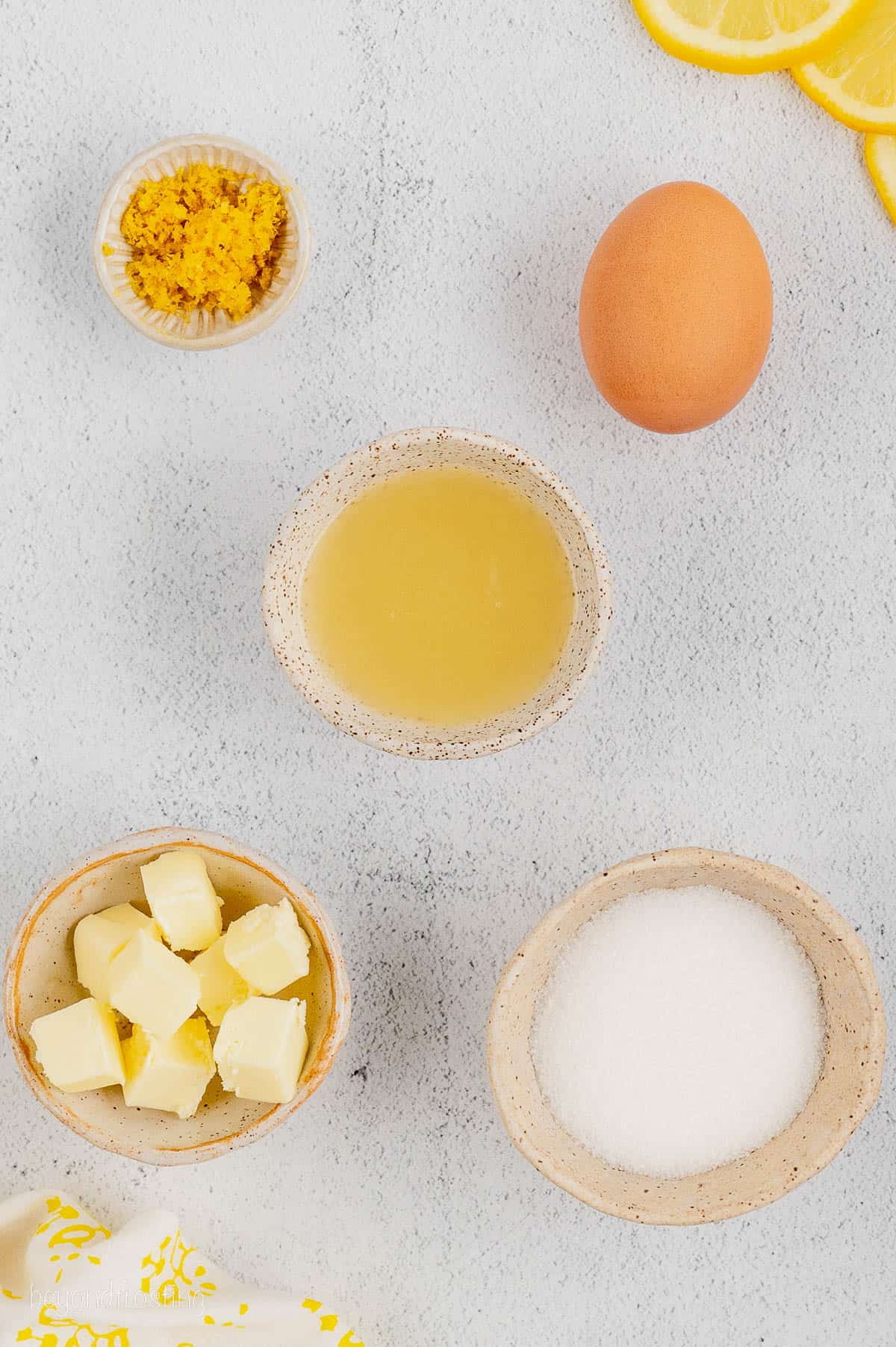 The ingredients for easy homemade lemon curd.
