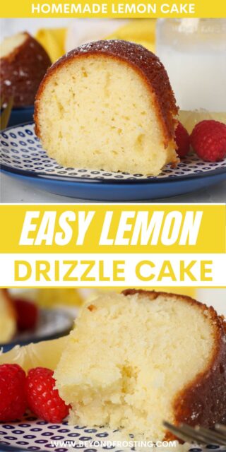 Pinterest title image for Easy Lemon Drizzle Cake.