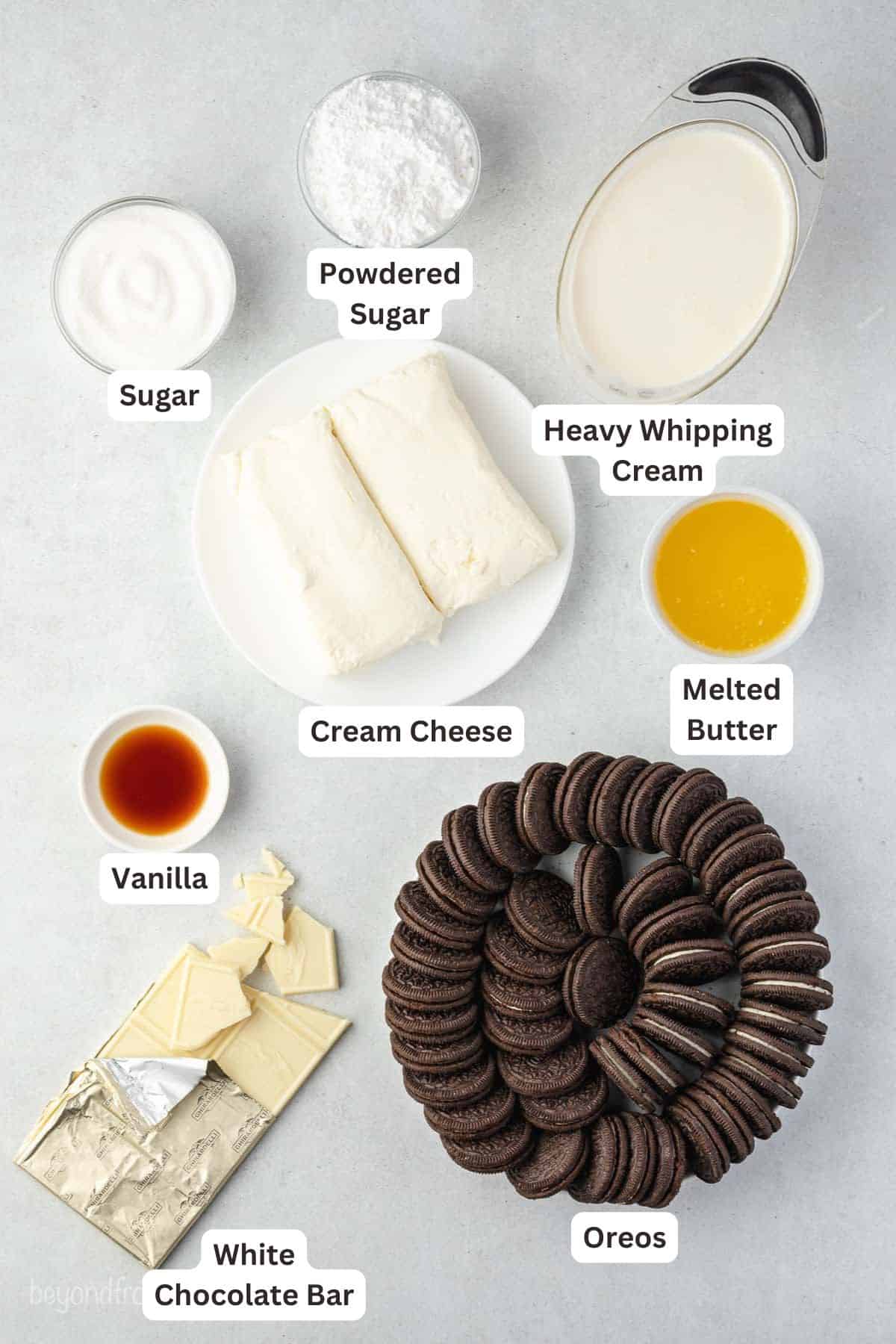 Ingredients for No-Bake Oreo Cheesecake.