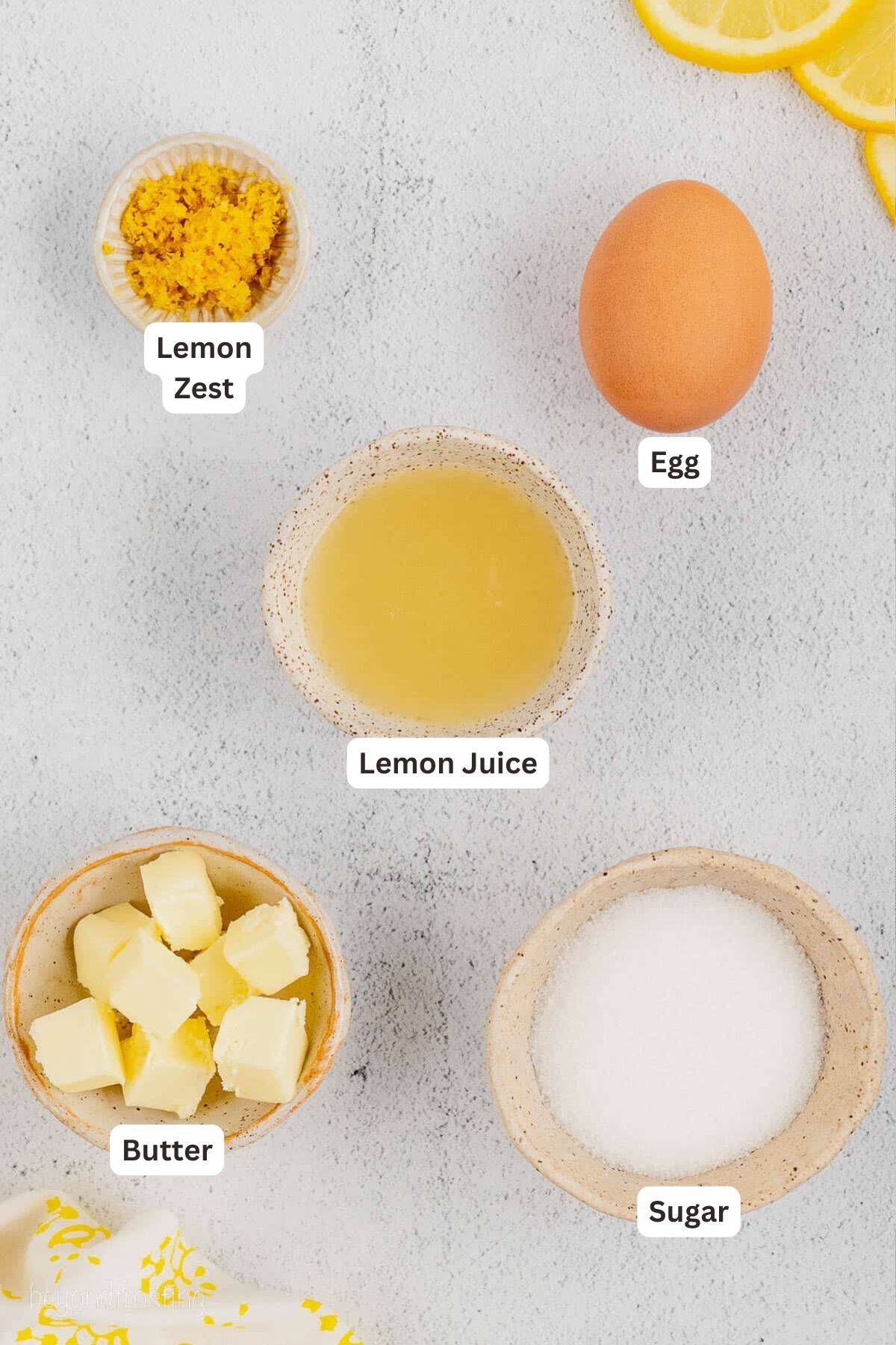 Ingredients for Homemade Lemon Curd.