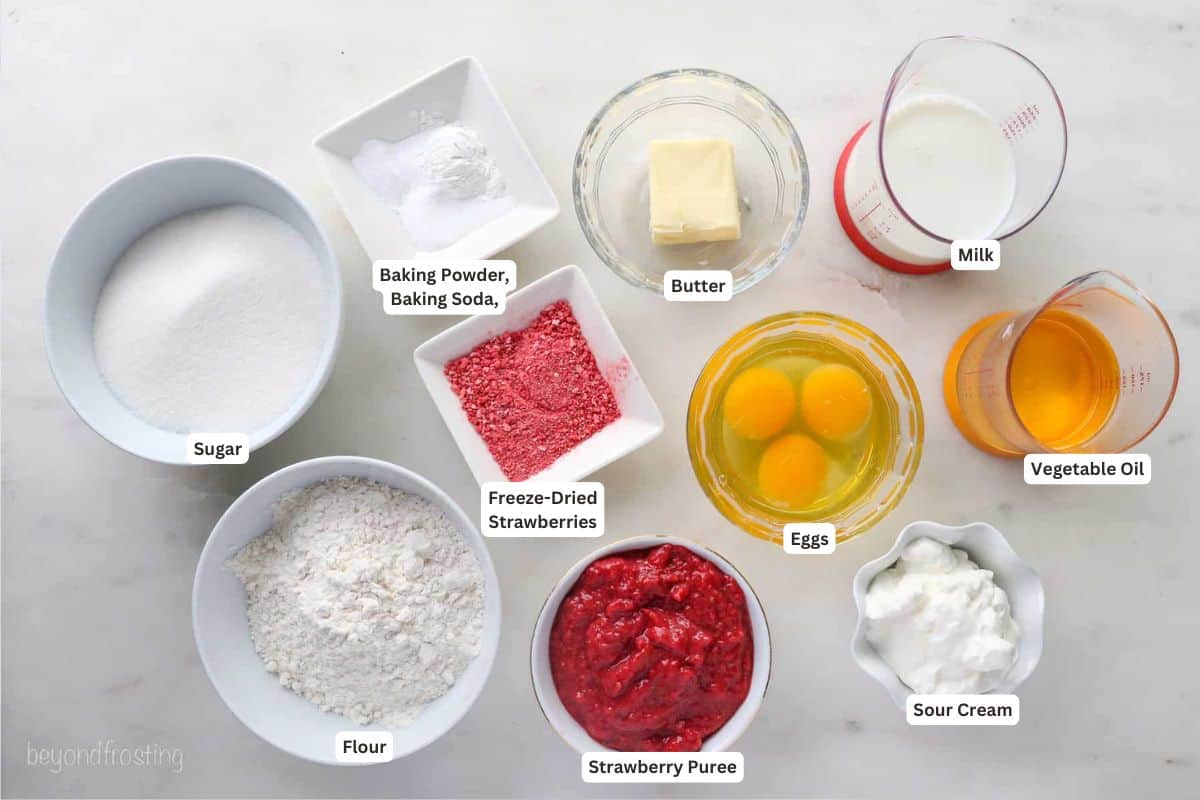 Ingredients for Strawberry Cupcakes.