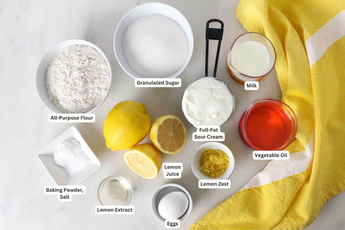 Ingredients for Easy Lemon Drizzle Cake.