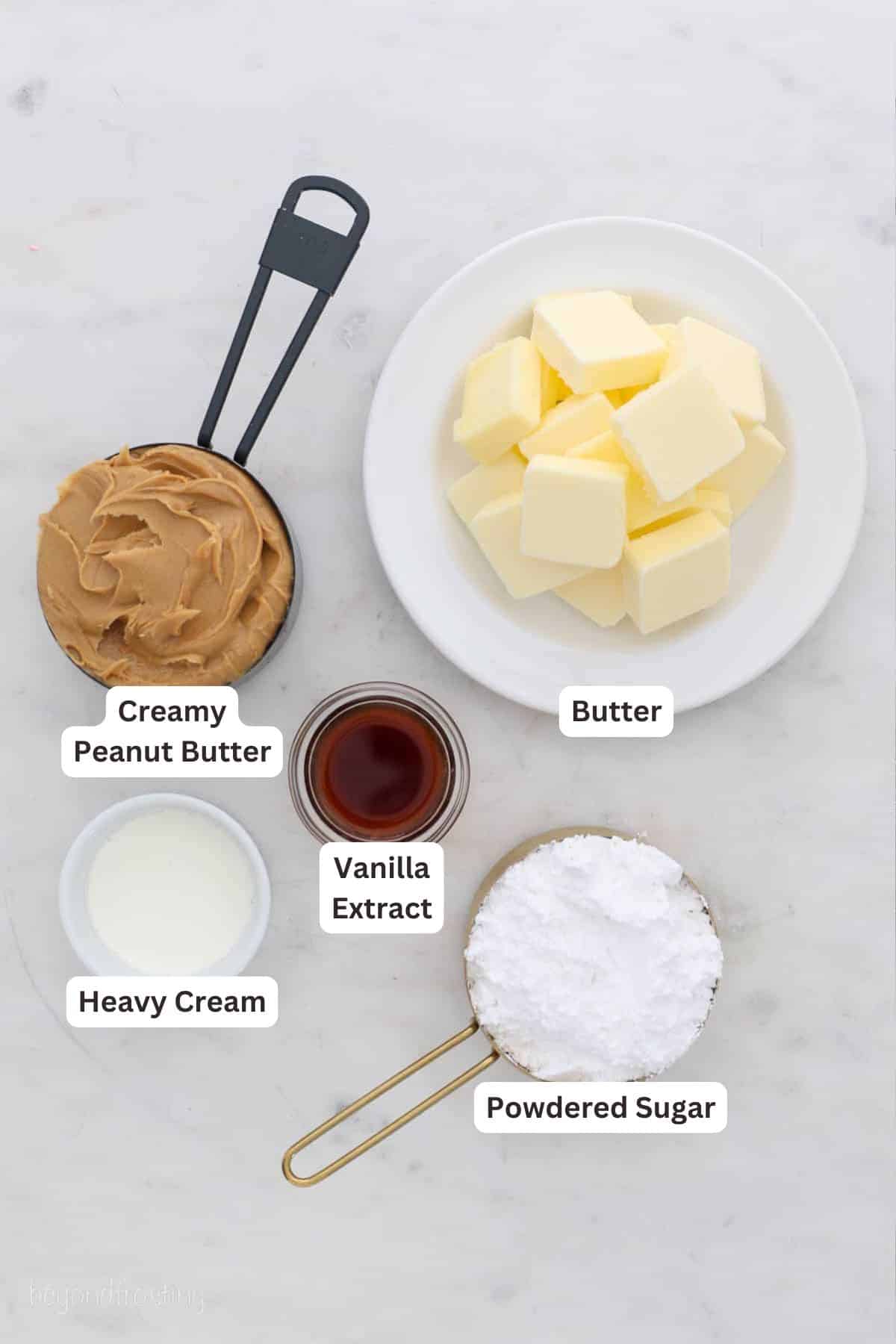 Ingredients for Easy Peanut Butter Frosting.
