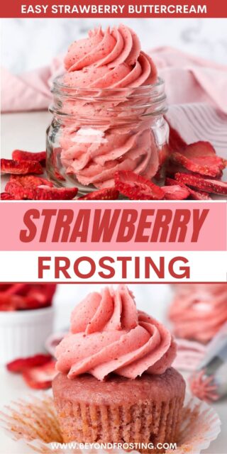 Pinterest title image for strawberry frosting.