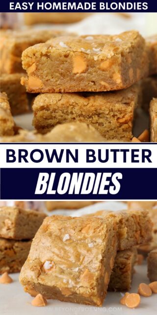 Pinterest image for Brown Butter Blondie with text overlay