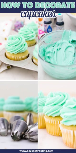 Pinterest images of decorated cupcakes and supplies