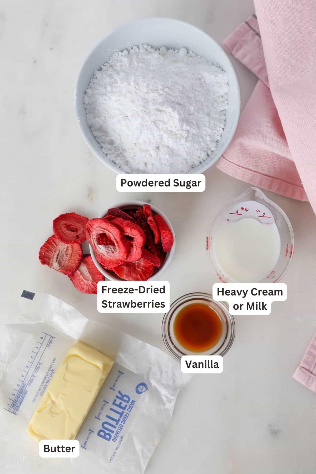 Ingredients for Strawberry Frosting.