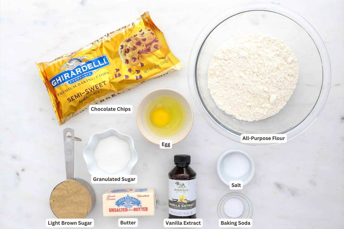 Ingredients for Chewy Chocolate Chip Cookie Recipe.