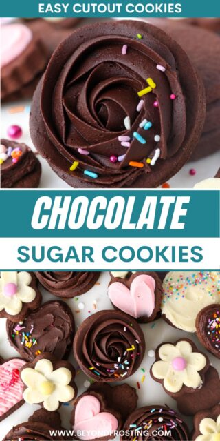 Pinterest title image for Chocolate Sugar Cookies.