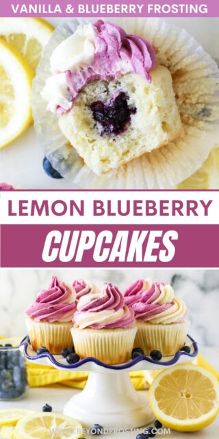 Pinterest images of Lemon Blueberry Cupcake with text overlay
