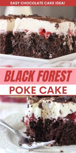 Pinterest graphic for Black Forest Cake with text overlay