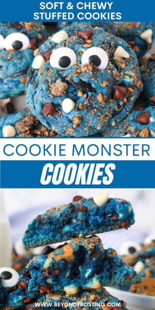 Pinterest title image for Cookie Monster Cookies.