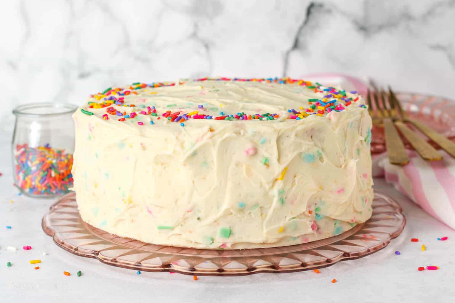 Confetti Cake with Rainbow Chip Frosting | Beyond Frosting