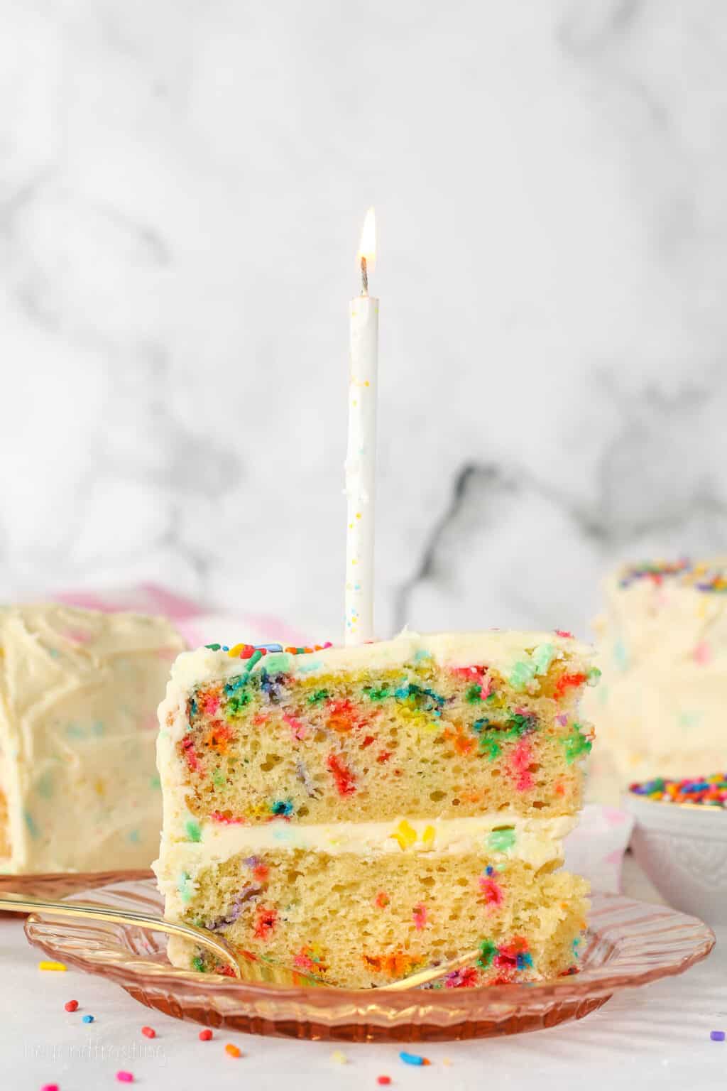 Confetti Cake with Rainbow Chip Frosting | Beyond Frosting