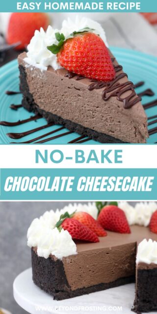 Pinterest image for No-Bake Chocolate cheesecake with text overlay