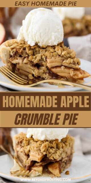 Pinterest title image for apple crumble pie.