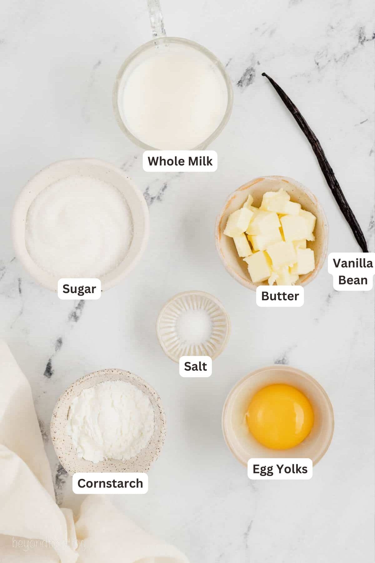 Ingredients for Pastry Cream (Crème Pâtissière).