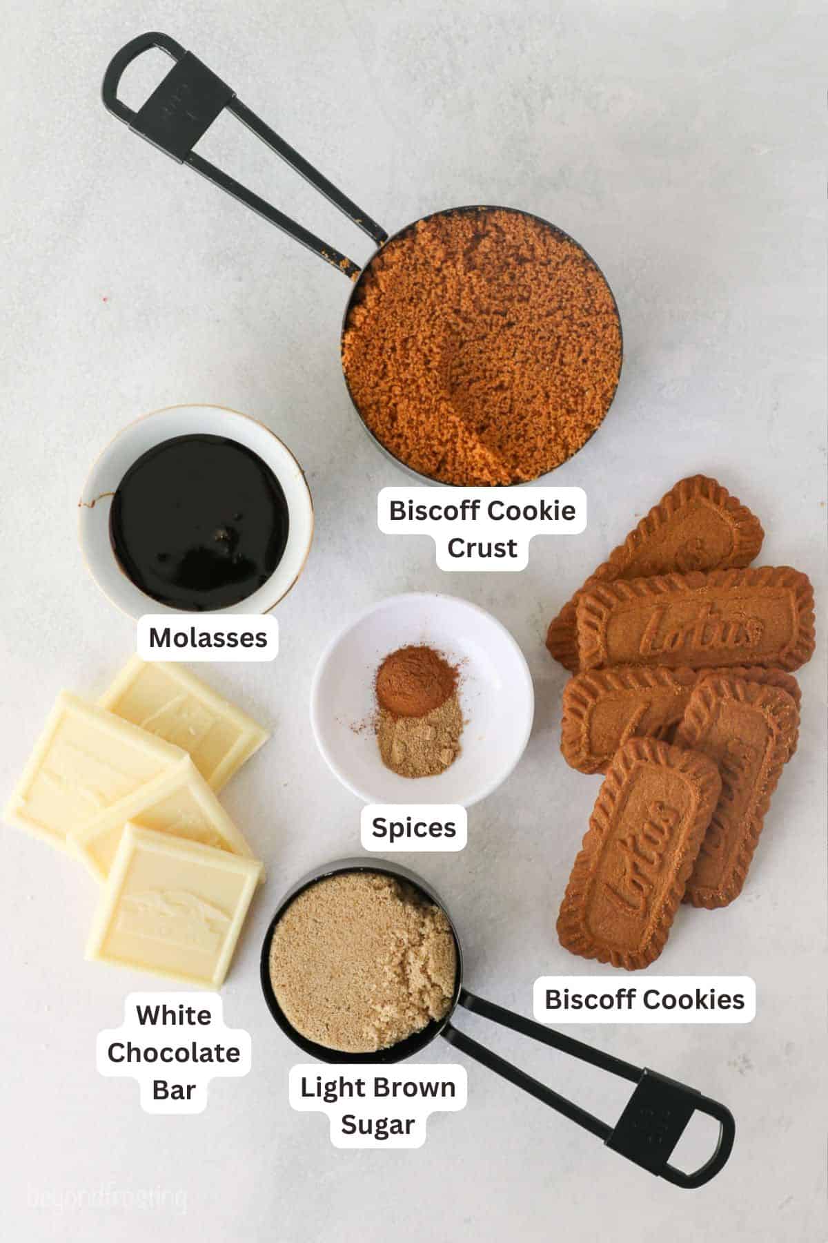 Ingredients for No-Bake Gingerbread Cheesecake.