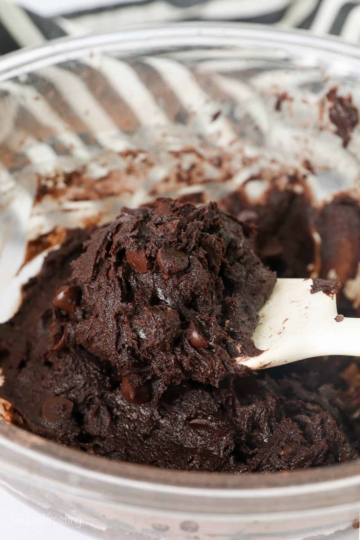 Chocolate cookie dough on a white spatula