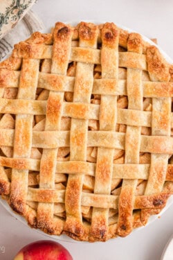 Baked lattice crust pie.