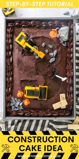 Pinterest title image for Construction Cake.