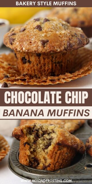 Pinterest title image for Banana Chocolate Chip Muffins.