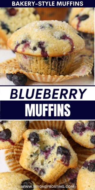 Pinterest image of blueberry muffins with text overlay