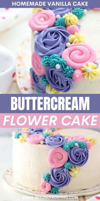 Pinterest title image for Buttercream Flower Cake.