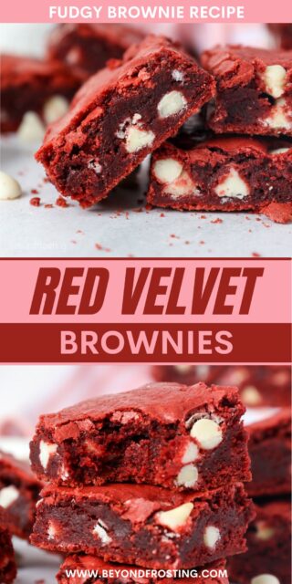Pinterest title image for Red Velvet Brownies.