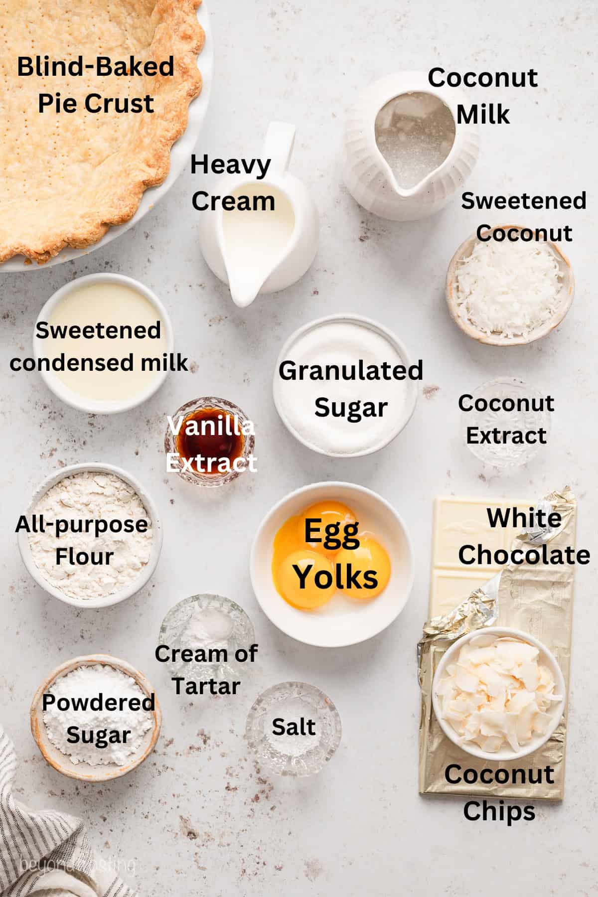 Ingredients for coconut cream pie.