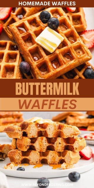 Pinterest title image for Buttermilk Waffles.