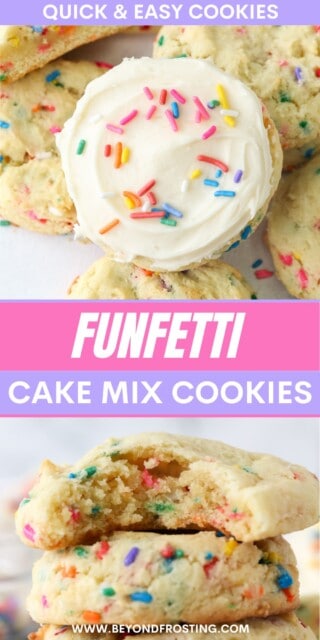 Pinterest title image for Funfetti Cake Mix Cookies.